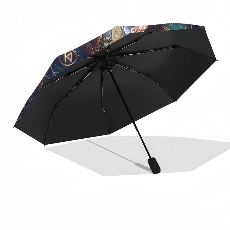 Viking Warrior Fantasy Art Print, Norse Mythology Decor Umbrella, Cute Umbrella with Cute Design, Portable 3-Fold Compact Umbrella for Men & Women, Va