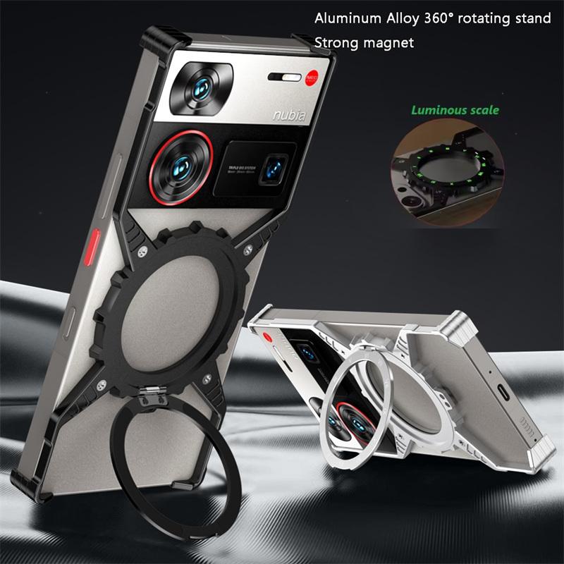 Aluminum Magnetic Luminous Hollow Rimless Bumper Stand Case for ZTE nubia Z70 Z70S Z60 Ultra / Ultra Leading Wireless Charging