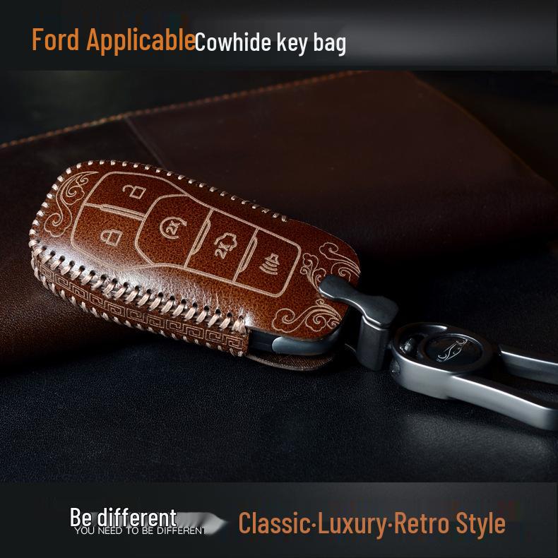 Чехол для ключа Ford: Подходит для Mondeo, Focus, Edge, Mustang, Taurus, Explorer, Raptor - Коровья кожа с пряжкой