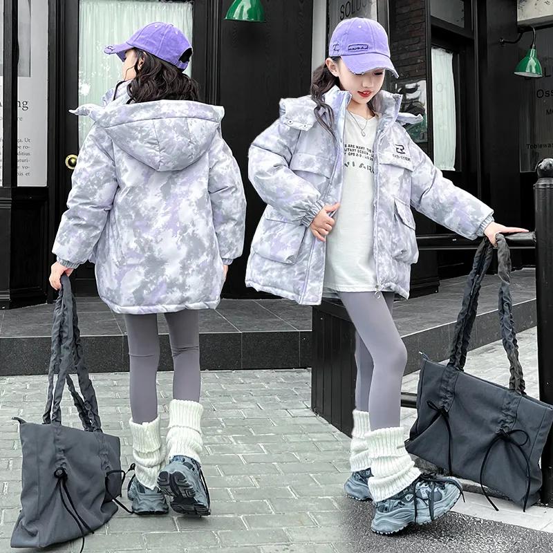 Girls' Hooded Down Jacket Winter Plus Cotton Thick Padded Jacket Fashion Color Matching Padded Jacket