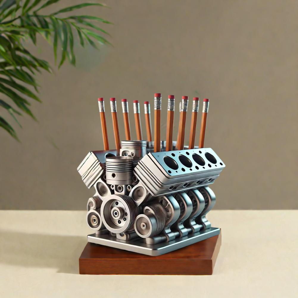 Подставка для ручек V8 Двигатель автомобиля Подставка для ручек Креативный настольный органайзер для канцелярских принадлежностей для дома и офиса Декор Настольное украшение