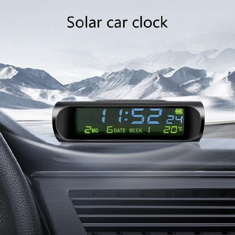 Solar LCD Car Digital Clock With Date Week Time Inner Temperature Display Solar Charging Car Clock