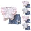 Children's Suit Girl Ruffled Short Sleeve Denim Cotton Shorts