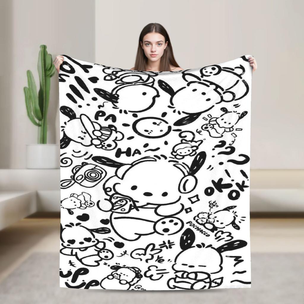 Pochacco Dog Pattern Blanket Cartoon Plush Throw Blankets Airplane Travel Printed Soft Warm Bedsprea