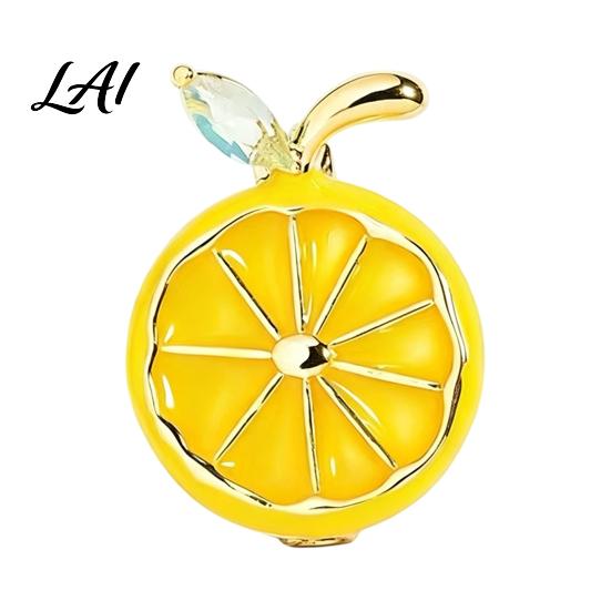 Outfit Embellishment Lemon Slice Brooch Pin Oil Dripping Fruit Pin with Bags Decorative Pins Rhinestone Leaf Badge for Clothes Scarves Brooches