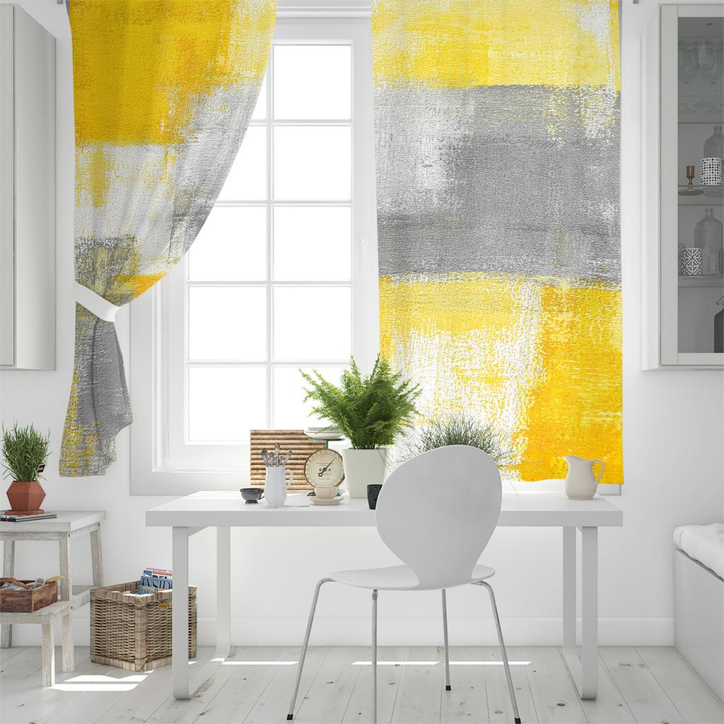 Картина маслом Абстрактные геометрические желтые занавески на окна Домашний декор Занавески для гостиной Ванная комната Спальня Оконные занавески