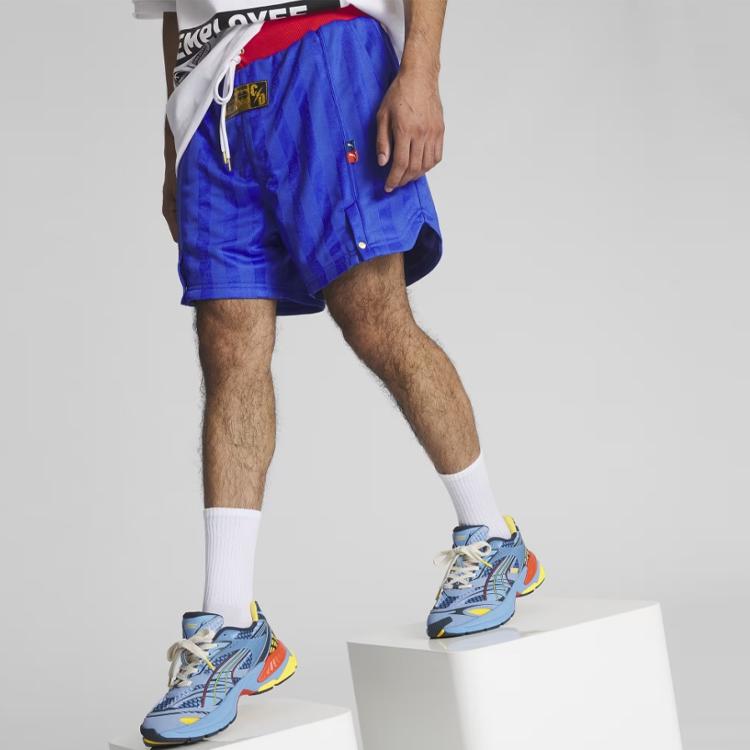 Puma Детские баскетбольные шорты с цветными блоками и логотипом на шнурке, мужские шорты Gem-Blue 539922-01