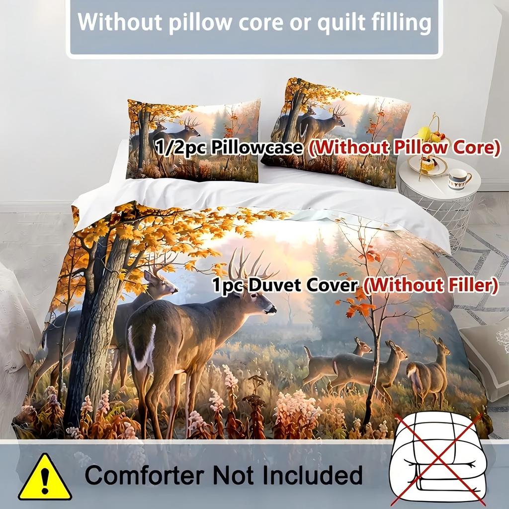 Deer Floral Pattern 3D Printed Duvet Cover Retro Artistic Style Bedding Set For Kids Teens Adults Wildlife Theme Quilt Cover