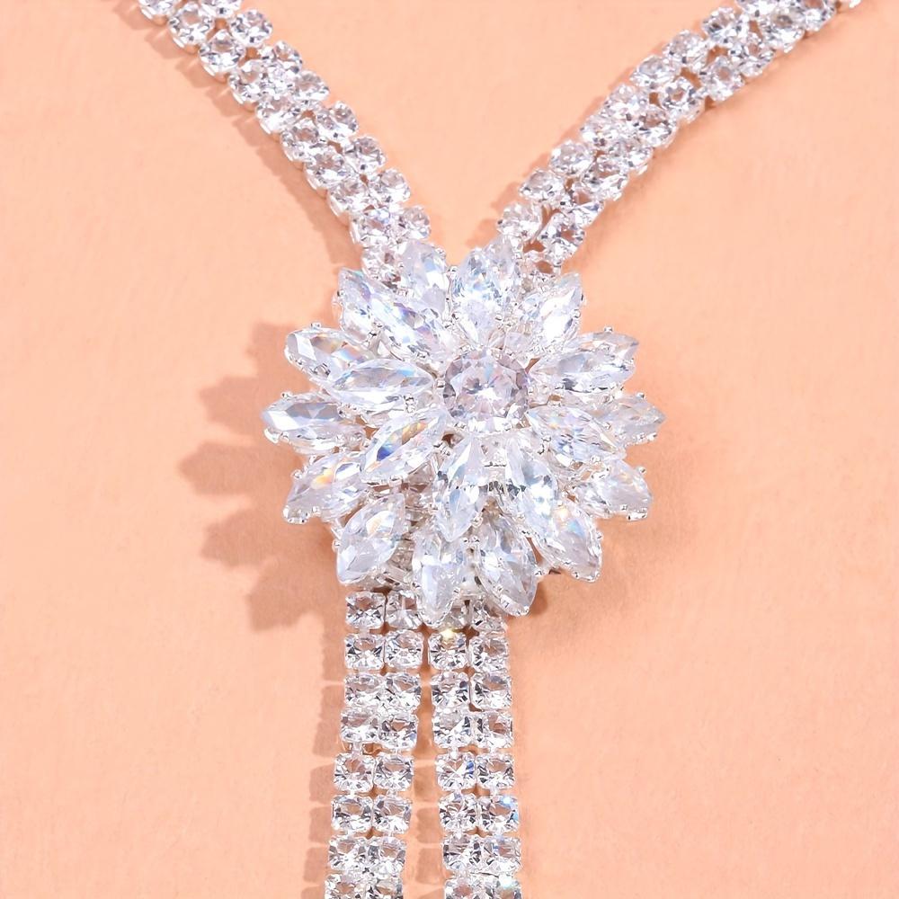 Комплект свадебных украшений из 3 предметов, элегантный дизайн с цветами из фианитов, роскошный комплект из свадебного ожерелья и сережек, роскошный стиль, модные аксессуары для невесты