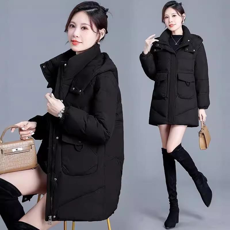 Medium and Long Hooded Down Cotton-padded Clothes for Women's New Fashion Mother Clothes, Thickened Warm Cotton-padded Clothes and Jackets for Women