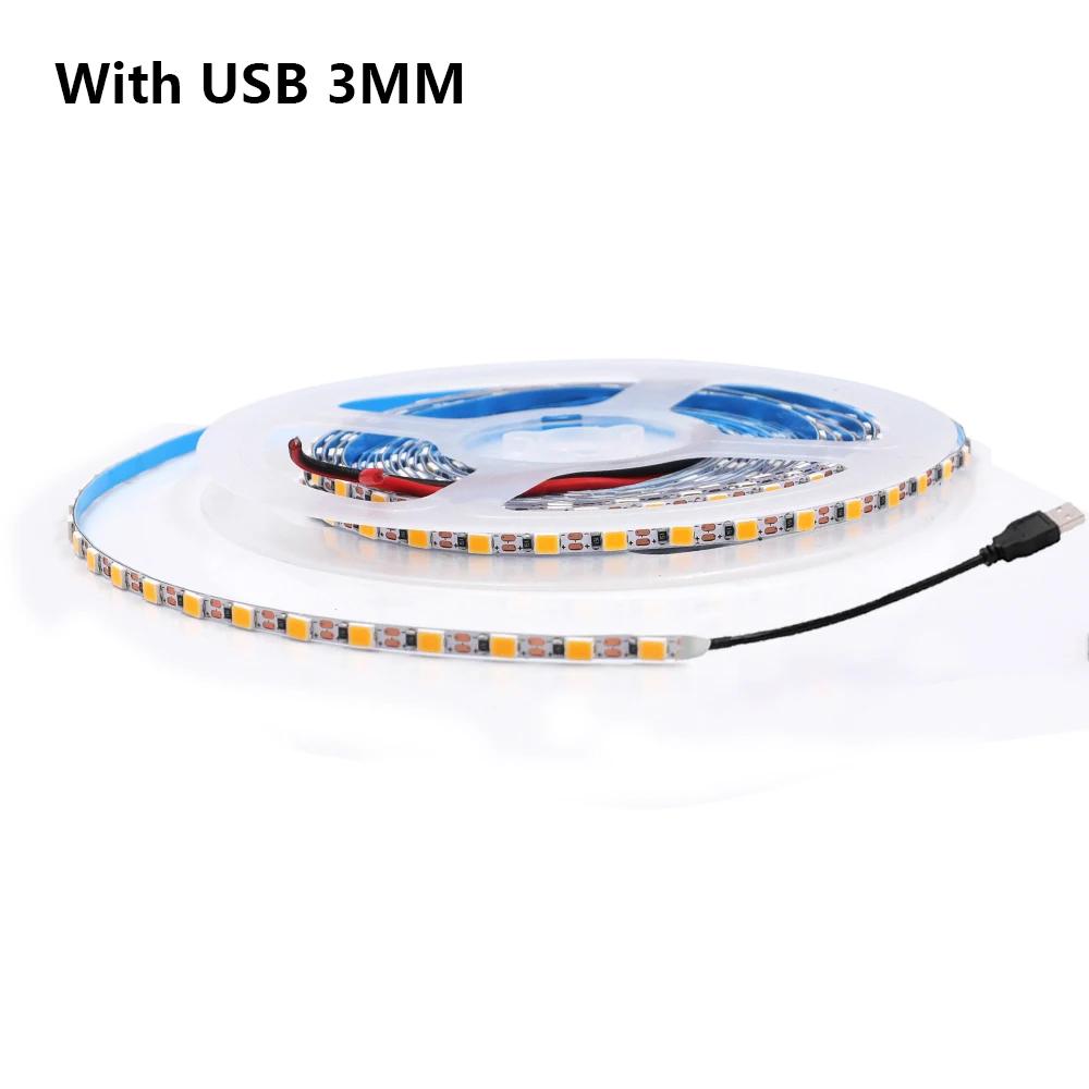 5V USB LED Strip SMD 2835 120LEDs/m Natural Warm White LED Lights Strip 3MM 5MM 8MM PCB Width Flexible Tape for Room Decor