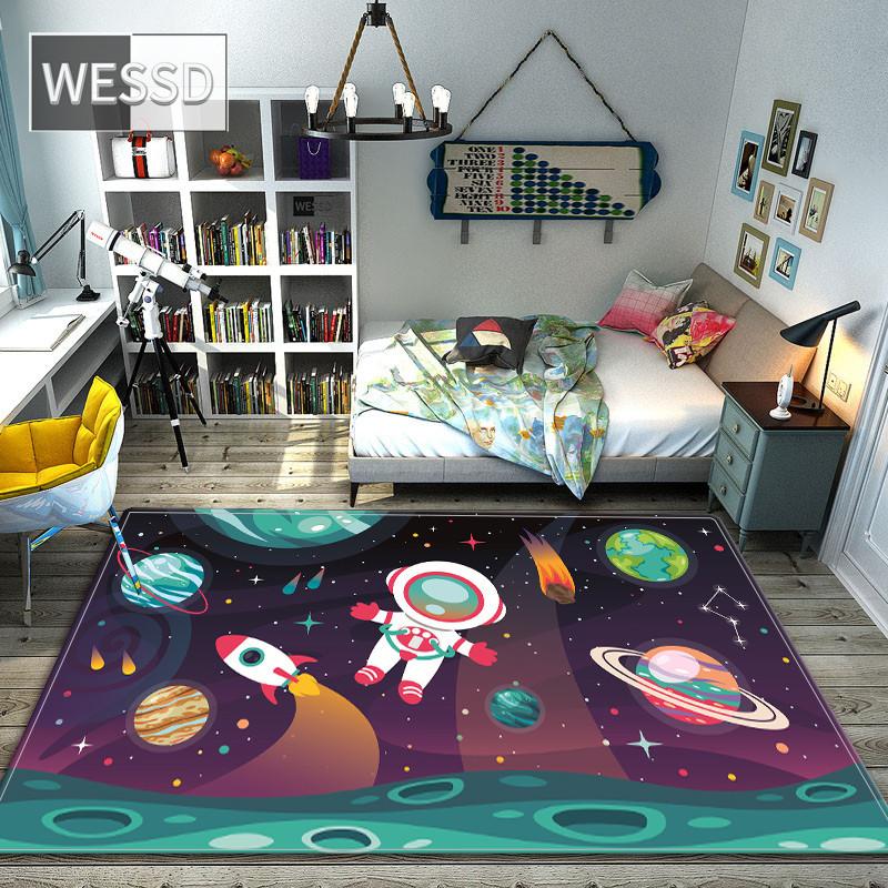 Мультяшный космический ковер для спальни Wasahble Universe Planet коврик для нескользящего милого декора комнаты