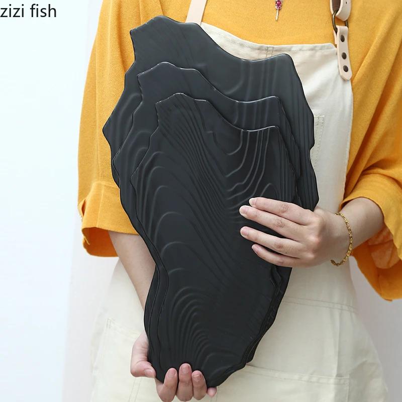 Irregular Stone Patterned Flat Plate Ceramic Dessert Cake Dish Fish Plate Snack Dish Steak Plate Artistic Conception Tableware