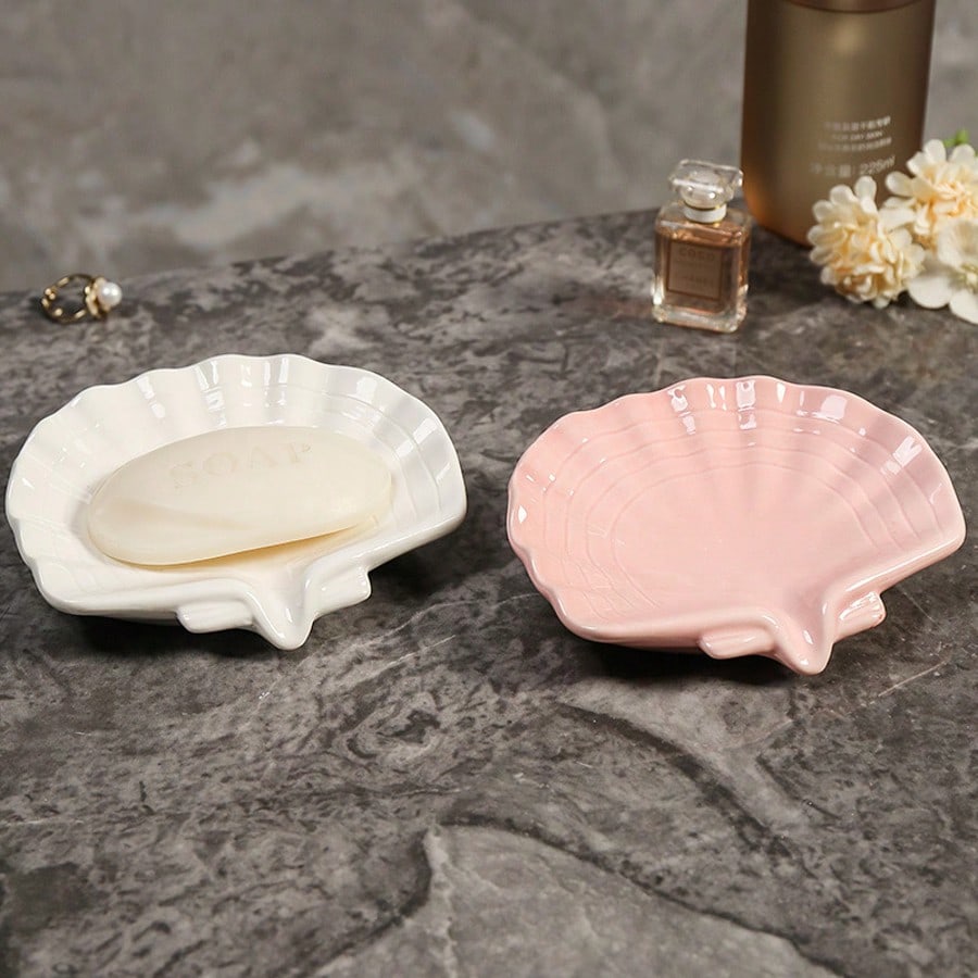 1 PC Ceramic Cartoon Duck Soap Dish Shell Shaped Soap Holder Soap Dish Suitable for Tray Bathroom Accessories Shower Bathtub