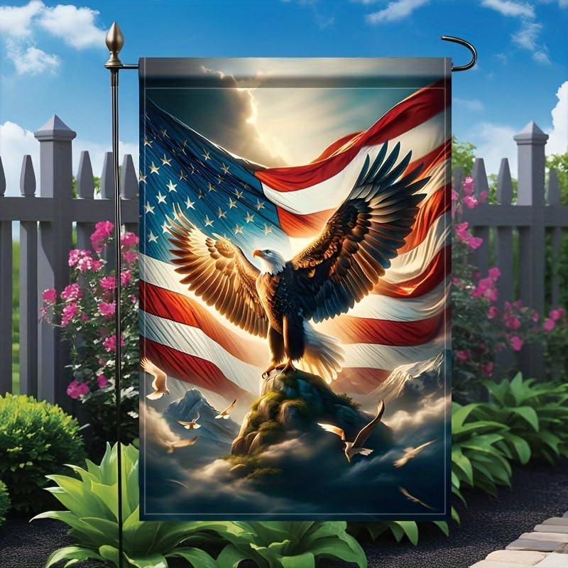 Patriotic Eagle Garden ag 12x18 Inch Double Sided for Outside Bald Eagle with American ag Yard Banner for Outdoor Lawn P