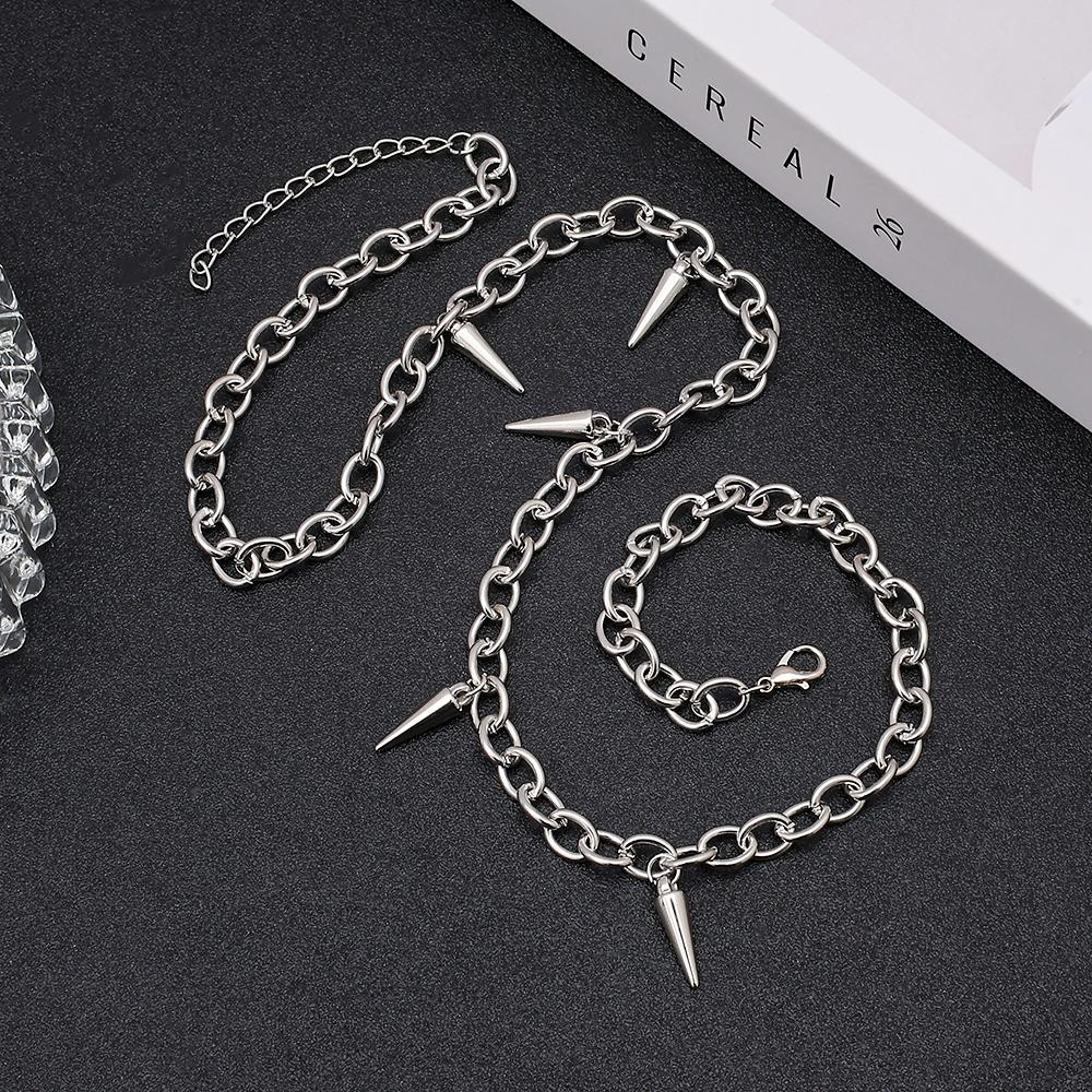 Men Punk Style Rivet Tassel Necklace Hip Hop Women Fashion Geometric Titanium Steel Chain Necklace