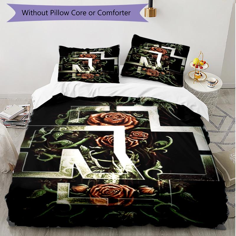 3pcs Duvet Cover Set (1*Duvet Cover + 2*Pillowcase, Without Core), Rammstein Print Soft All‑Season Bedding Set, Home Bedroom Decor Gift
