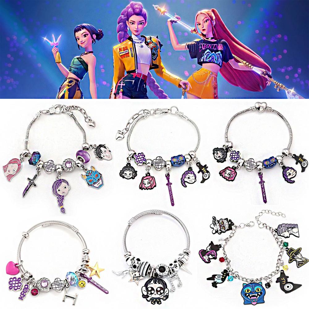 Kpop Охотники на демонов Браслет с бусинами Мультяшный Аниме Подвеска Браслет DIY с бусинами Браслет-манжета Украшения для девочек Подарки для детей