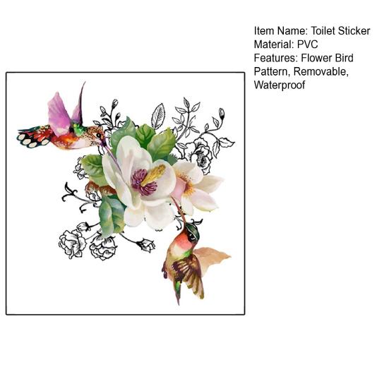 Flower Bird Toilet Sticker Waterproof Removable Self-adhesive PVC Living Room Bathroom Wall Art Floral Animal Toilet Seat Lid Decoration Decal