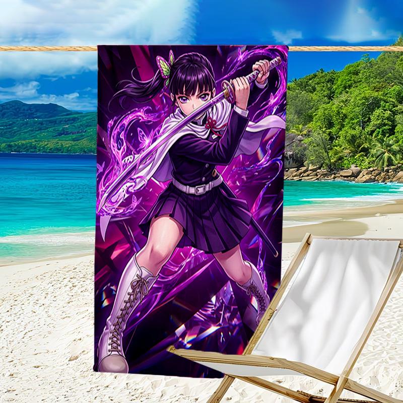 1pc Tsuyuri Kanawo Beach Towel, Beach and Seaside Swimming Pool Equipment, Fashion Pattern, Rectangular, Travel Essentials