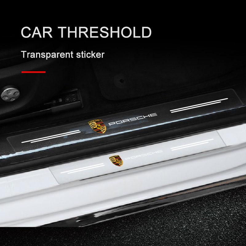 4Pcs Car Threshold Protector Transparent Decorative Badge 3D Sticker For Porsche 911 918Spyder 928 944 968 Boxster Cayenne Macan Panamera