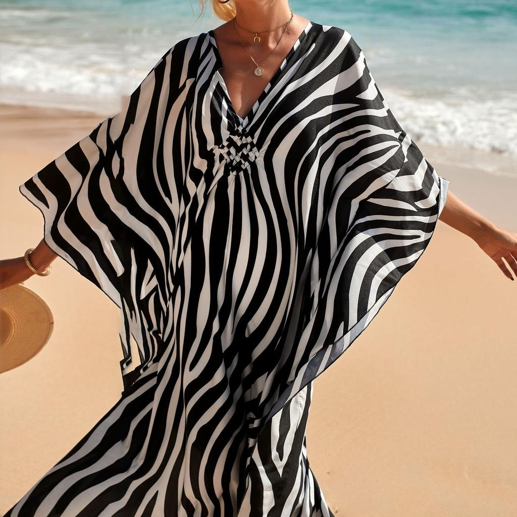 YYFS Женская мода, лето, весна, принт зебры, повседневные платья с длинным рукавом и v-образным вырезом