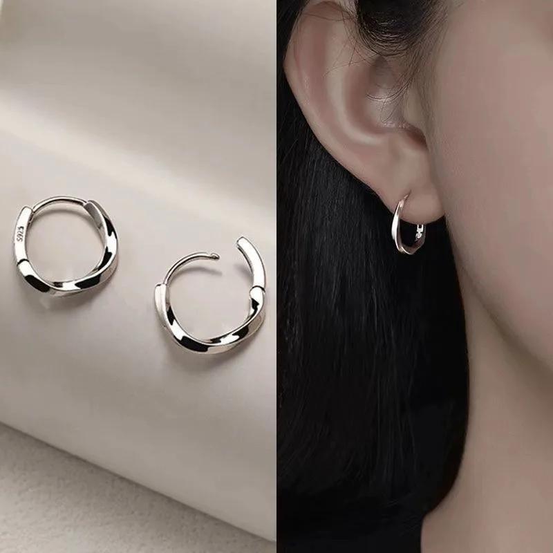 925 Sterling Silver Round Stud Earrings for Women Simple Inlaid Design Hoops Earrings Wedding Party Jewelry Accessories Gifts