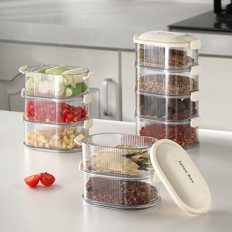 1/2/3/4 Layer Spice Vegetable Storage Box Refrigerator Crisper Camping Lunch Box Food Grade Grid Box Home Kitchen Peppercorn