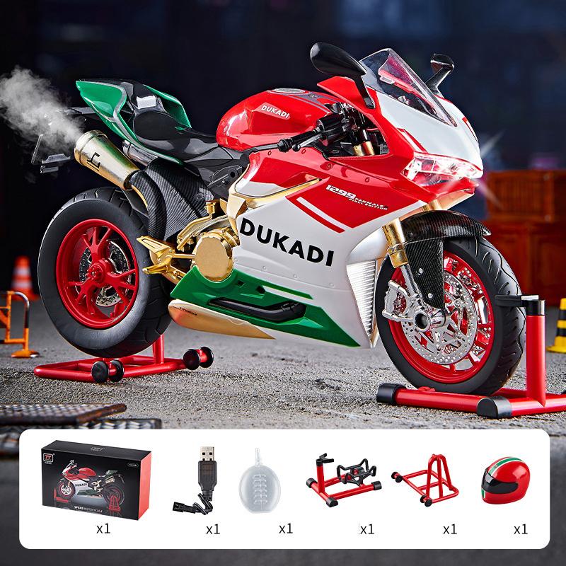 Ключевой старт 1:9 1199 Panigale Спортивная модель мотоцикла из сплава Литая модель мотоцикла для трековых гонок Со звуком, светом и распылением Детские игрушки