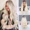 Long White Wavy Wig for Women Middle Part Curly Wavy Wig Natural Looking Synthetic Heat Resistant Fiber Wig for Daily Party Use