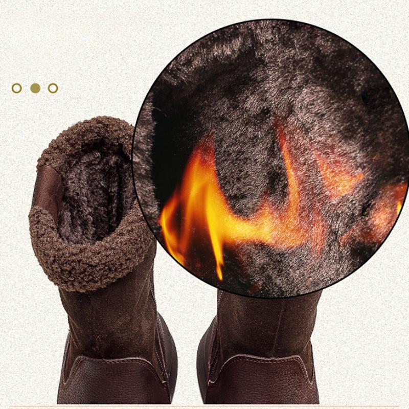 Snow Boots Genuine Leather Plush Warm Solid Color Thick Sole Women's Mid-calf Short Boots