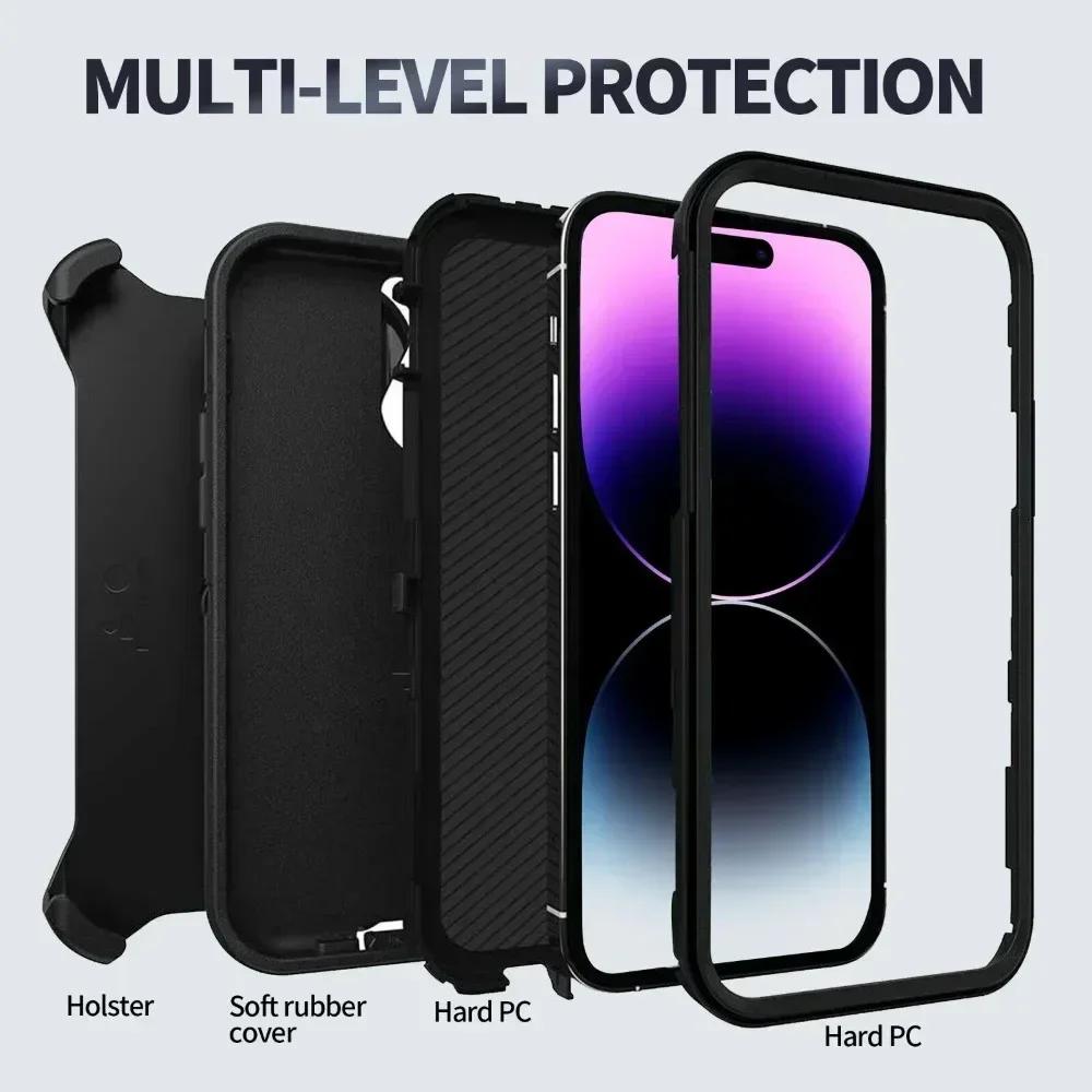 Бронированный чехол OTT Phone BOX Военного класса для IPhone 17 16 15 14 Plus 13 12 Pro Max Ударопрочный с держателем-клипсой на ремень