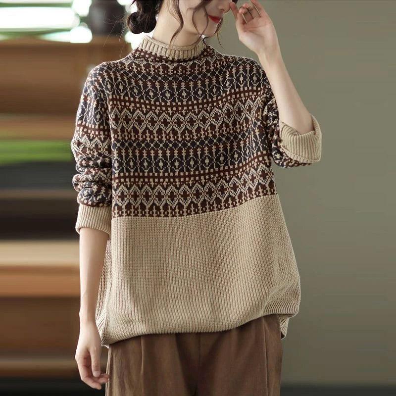 Свитер для женщин, утолщенный пуловер, теплый вязаный свитер с полуворотом, джемпер с длинным рукавом, свитер оверсайз, топы