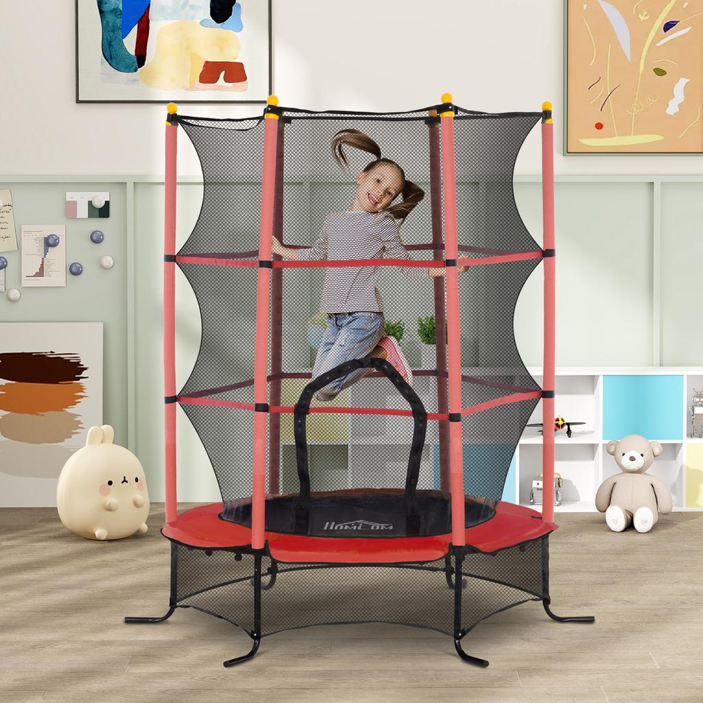 Trampoline for Children, diameter 163 cm, with Safety Net, for Indoor and Outdoor, Load Capacity up to 50 kg, Steel, Plastic, Red