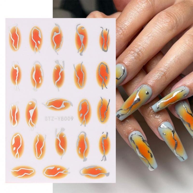 Fashion Marbling Pattern 3D Nail Art Decal Summer Gel Polish Sticker Geometry Manicure Decoration