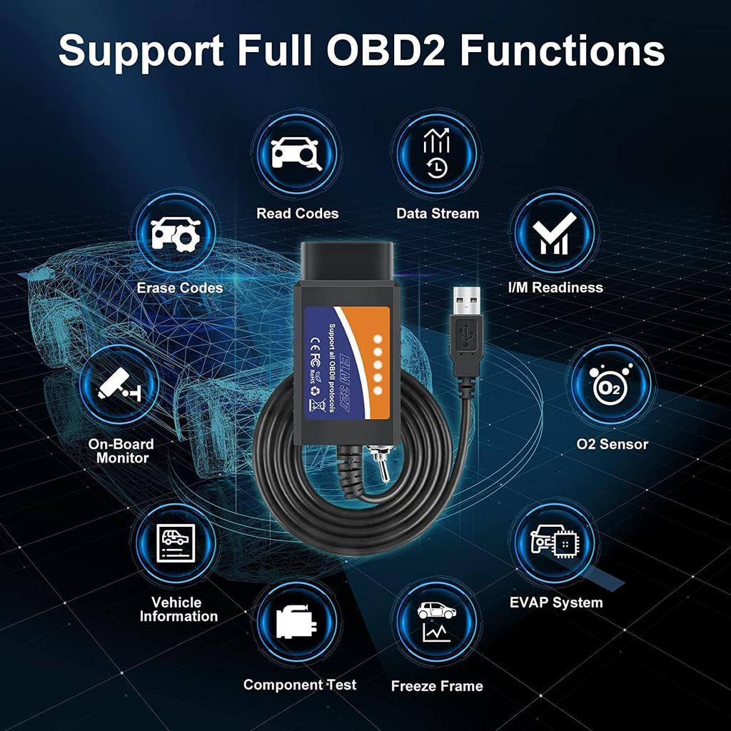 Диагностический кабель USB ELM327 OBD-II премиум-класса.