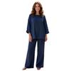 Women's Casual Linen Blend Outfit, Loose Crew Neck Shirt + Wide Leg Pants Set, Minimalist Style for European American Crossbody Fashion