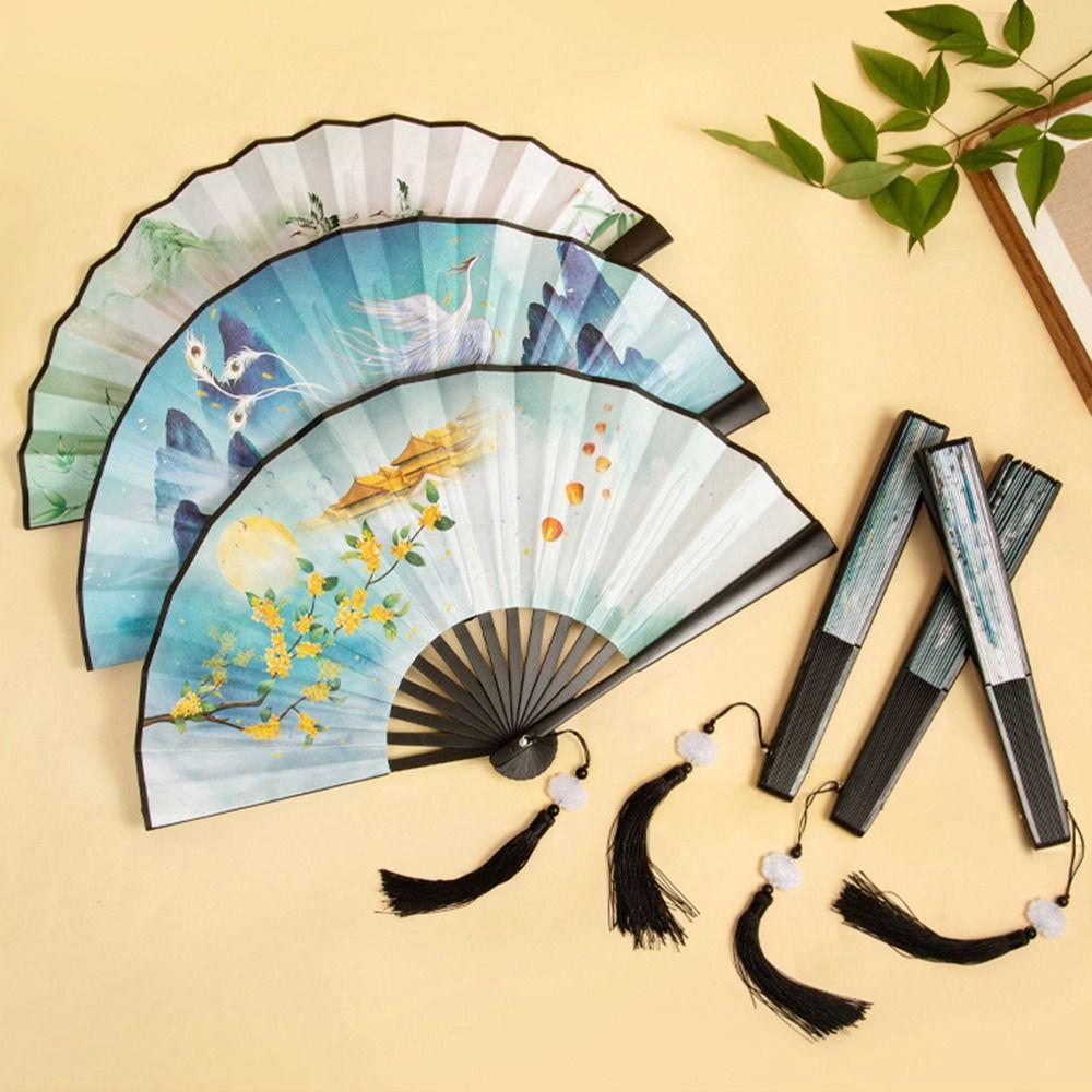 Bamboo Hand Fan Silk Shank Classical Dance Fan High Quality Vintage Folding Fan Female