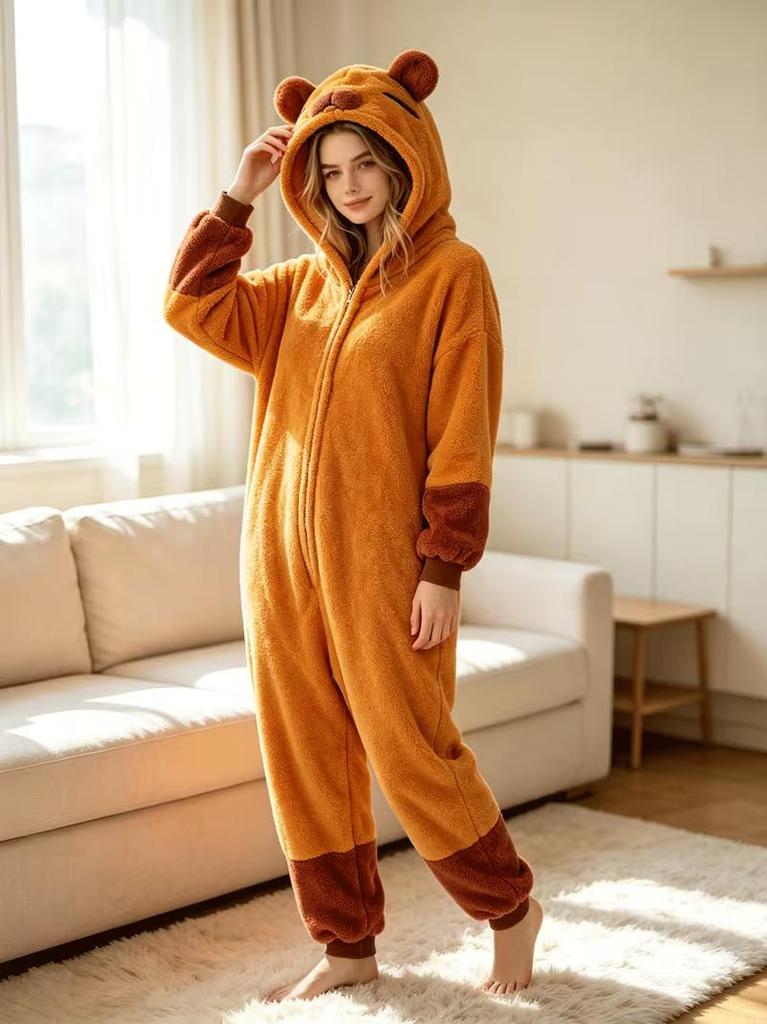 Unisex Onesie Capybara Kigurumi Adults Fleece Anime Pajamas Homewear Christmas Halloween Cosplay Costume Jumpsuit
