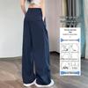 Women's Navy Blue Quick-Dry Wide-Leg Ice Silk Pants - Slimming, Loose-Fit, Casual Sun Protection, Summer Straight-Leg Style 2927