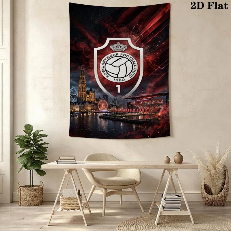 Royal Antwerp FC Tapestry, Football Club Logo City Landscape Wall Hanging, Sports Team Wall Art Decor