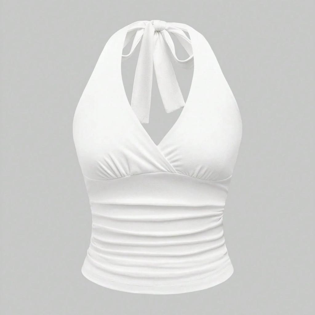 Женский ретро топ-жилет без спины с V-образным вырезом и вырезом под шею, однотонный, без рукавов