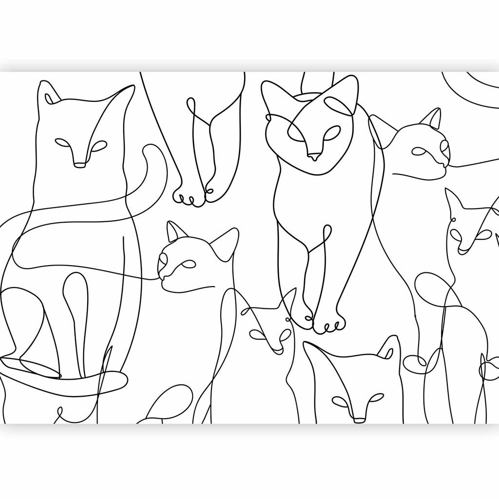 Fototapeta - Koci Lineart - Minimalistyczne Szkice Czarnych Kotów Na Białym Tle