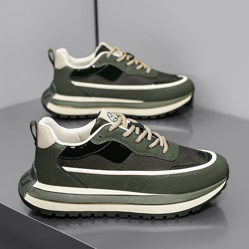 Мужская обувь весна и осень прилив бренд универсальная студенческая повседневная кожаная поверхность спортивная для бега толстая подошва увеличивающая рост папины приливные туфли нескользящие