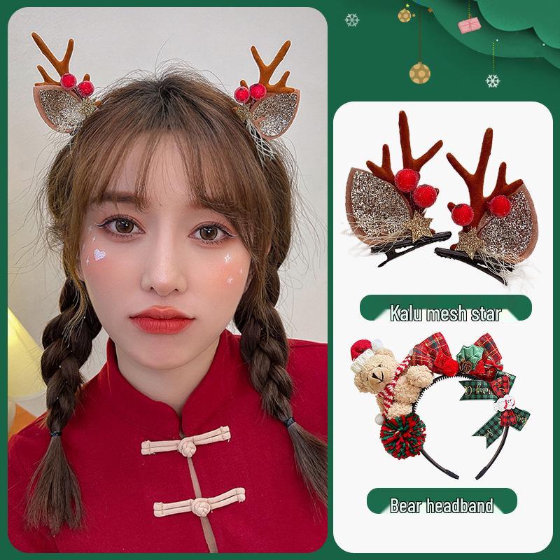 Женская рождественская плюшевая шапка, повязка на голову, аксессуары для волос