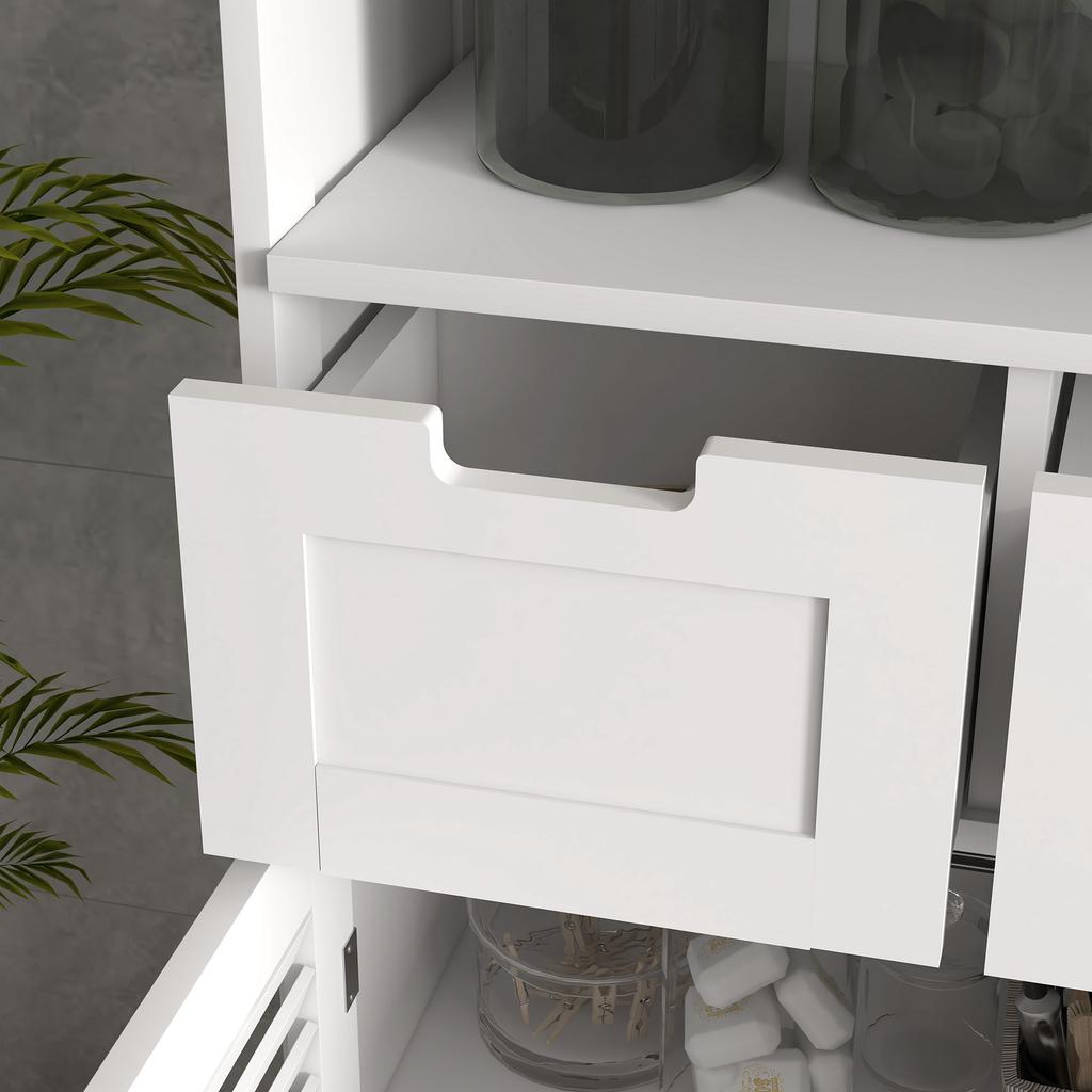 Three-Part Bathroom Storage Unit, with Shelf, Drawers & Cupboard - White