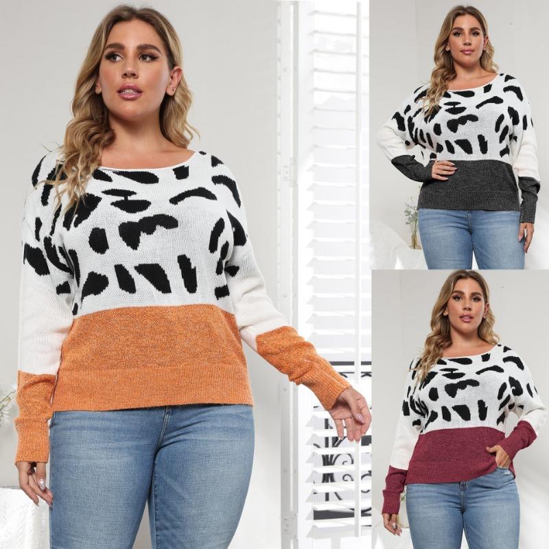 Women S Loose Fit One Shoulder Leopard Print Pullover Knit Sweater
