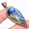 Natural Labradorite Gemstone 925 Sterling Silver Two Tone Pendant 2.44" a0H86