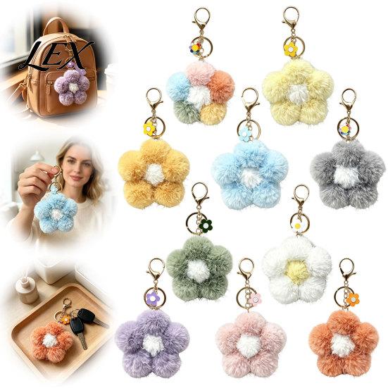 Backpack Keychain Plush Flower for Backpack, Fuzzy Floral Keyring Girls Bag Charm, Women Handbags Decorative Accessory Lightweight Charm