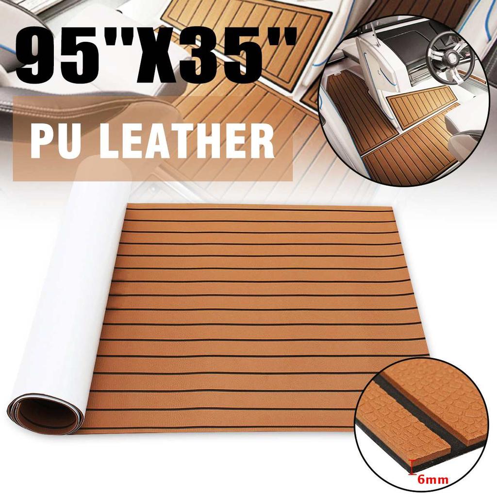 1Roll Self-Adhesive 2400x900x6mm Marine Flooring Faux Teak EVA Foam Boat Decking Sheet Accessories Floor Mat Decor Gray Carpet